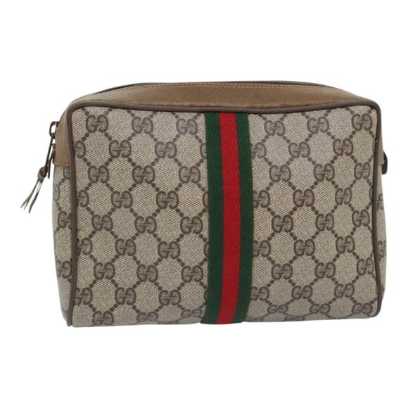 GUCCI GG Supreme Web Sherry Line Clutch Bag PVC Beige Red 89 01 012 Auth bs18432 - Picture 10 of 16